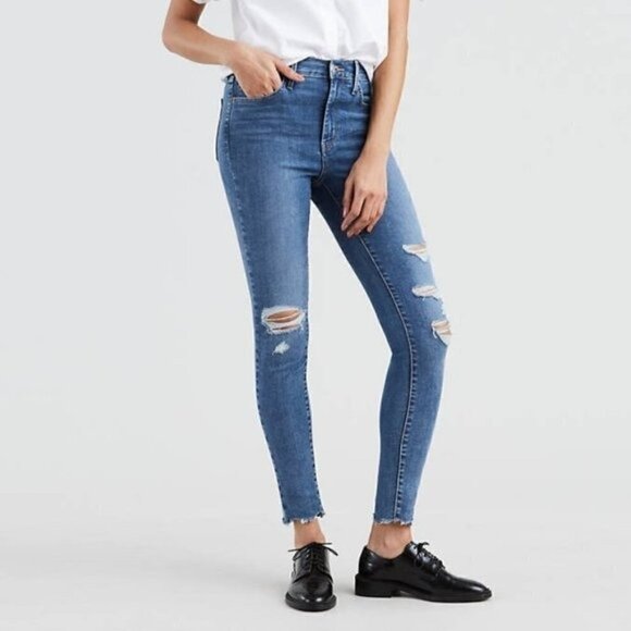 NEW Levis 720 High Rise Cropped Skinny Jeans Size 25 Distressed - Picture 1 of 7